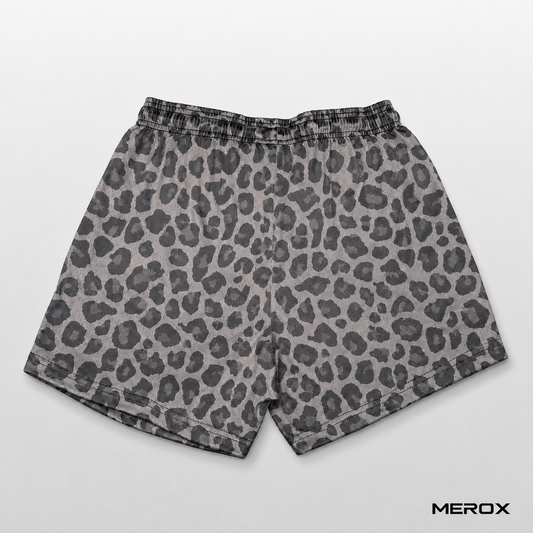 MEROX dark cheetah leopard print mesh shorts back view
