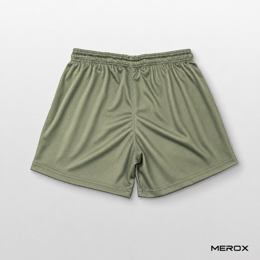 MEROX Olive Green 5-inch mesh shorts back view
