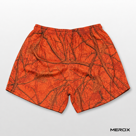 MEROX Orange Camo 5-Inch Mesh Shorts back view