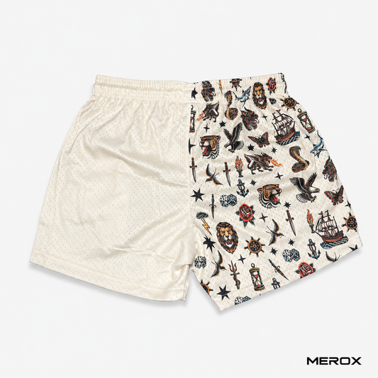 MEROX Traditional Tattoo breathable mesh shorts back view