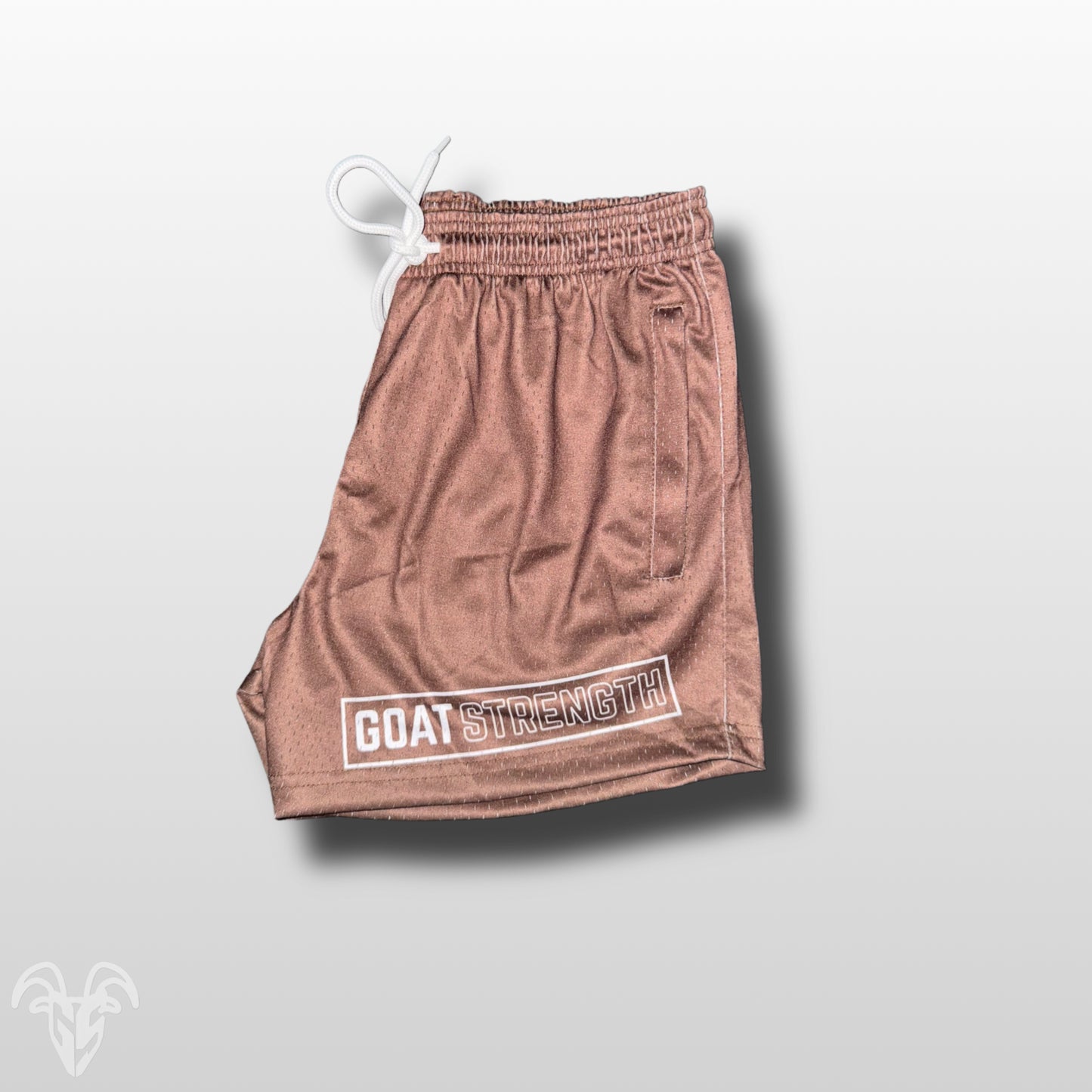 Goat Strength Brown Mesh Athletic Shorts – 5” Inseam with Zipper Pockets