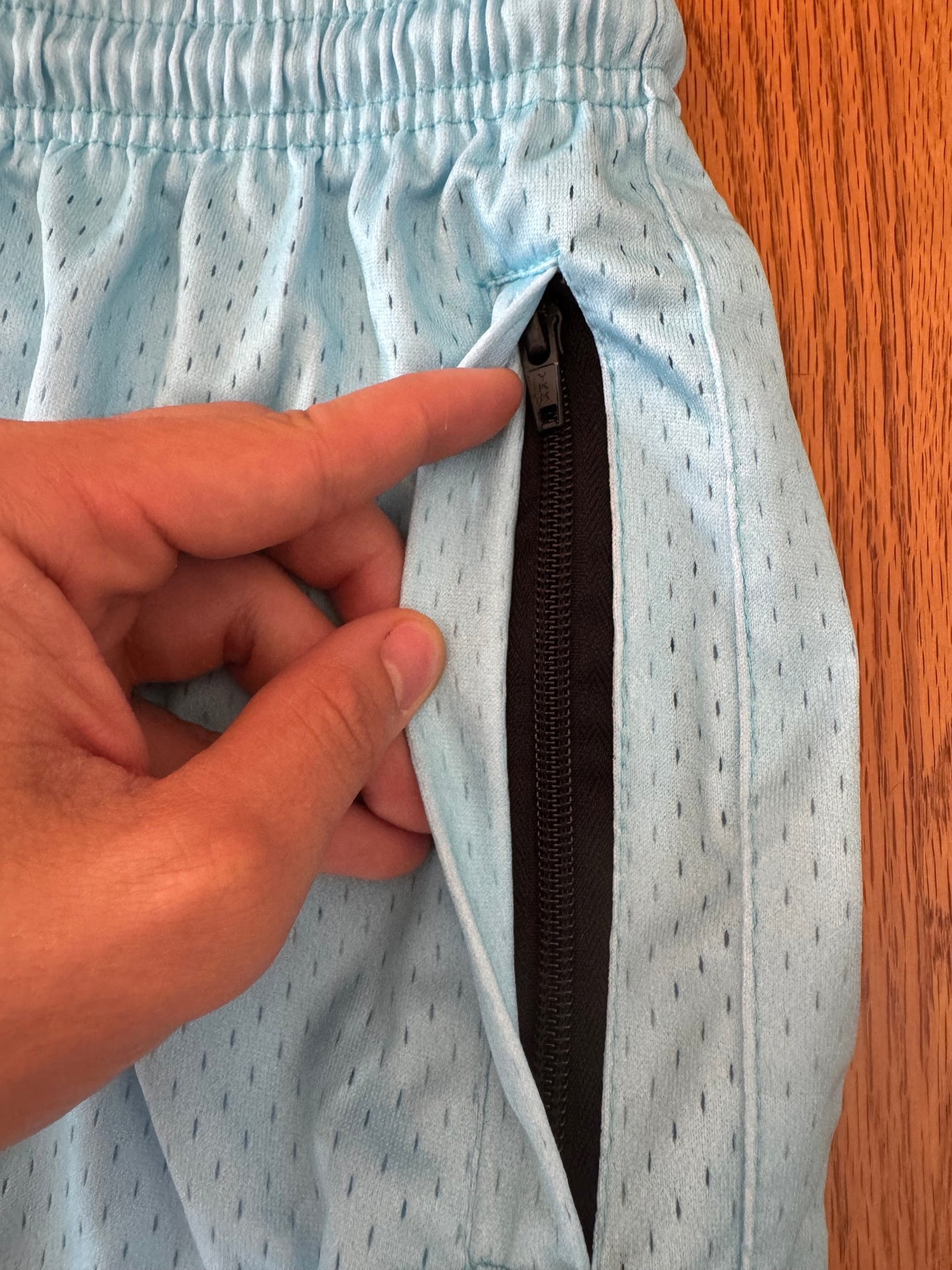 Goat Strength Sky Blue Mesh Athletic Shorts – 5” Inseam with Zipper Pockets