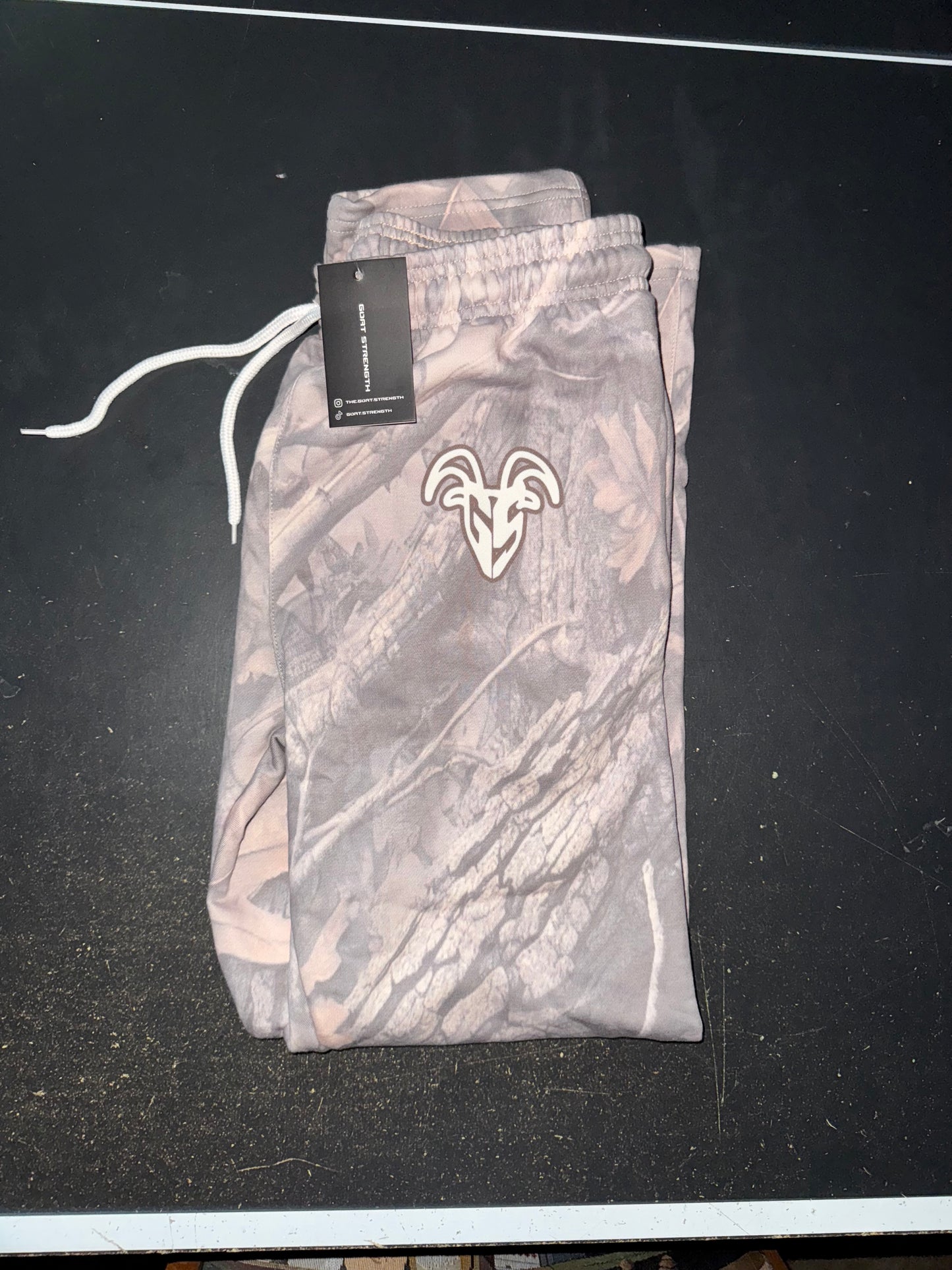 Goat Strength Vintage Camo Sweatpants With Zipper Pockets - White Washed Acid Washed Camouflage pants for Men & Women Joggers Realistic Camouflage