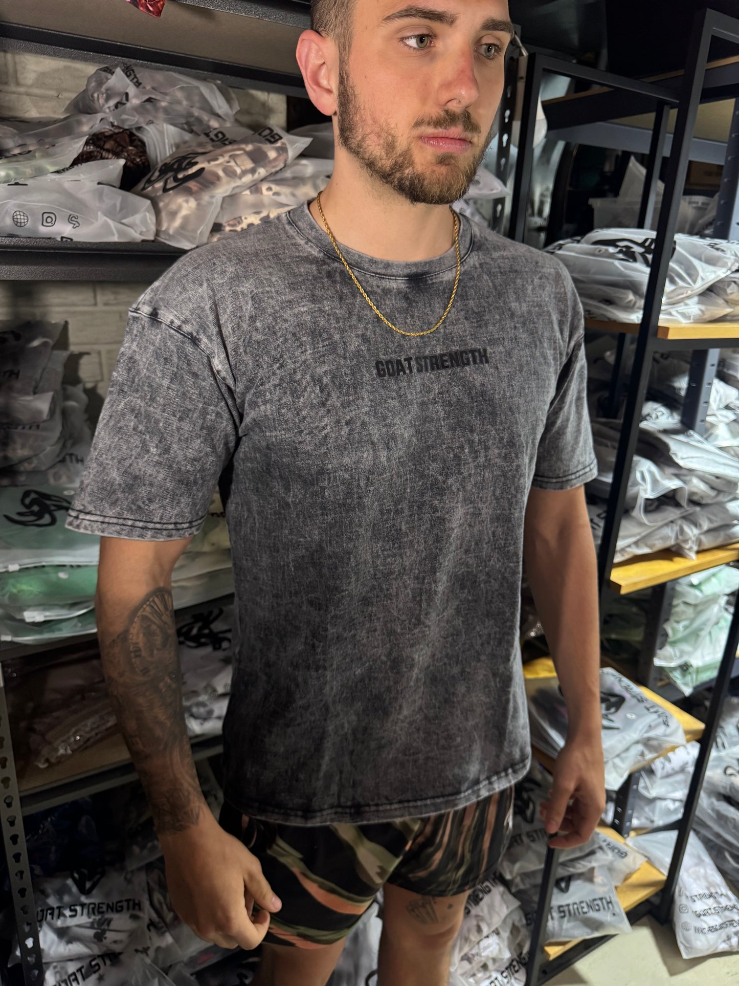 Goat Strength 100% Cotton Grey White Washed pump tee - Black White Washed t-shirt