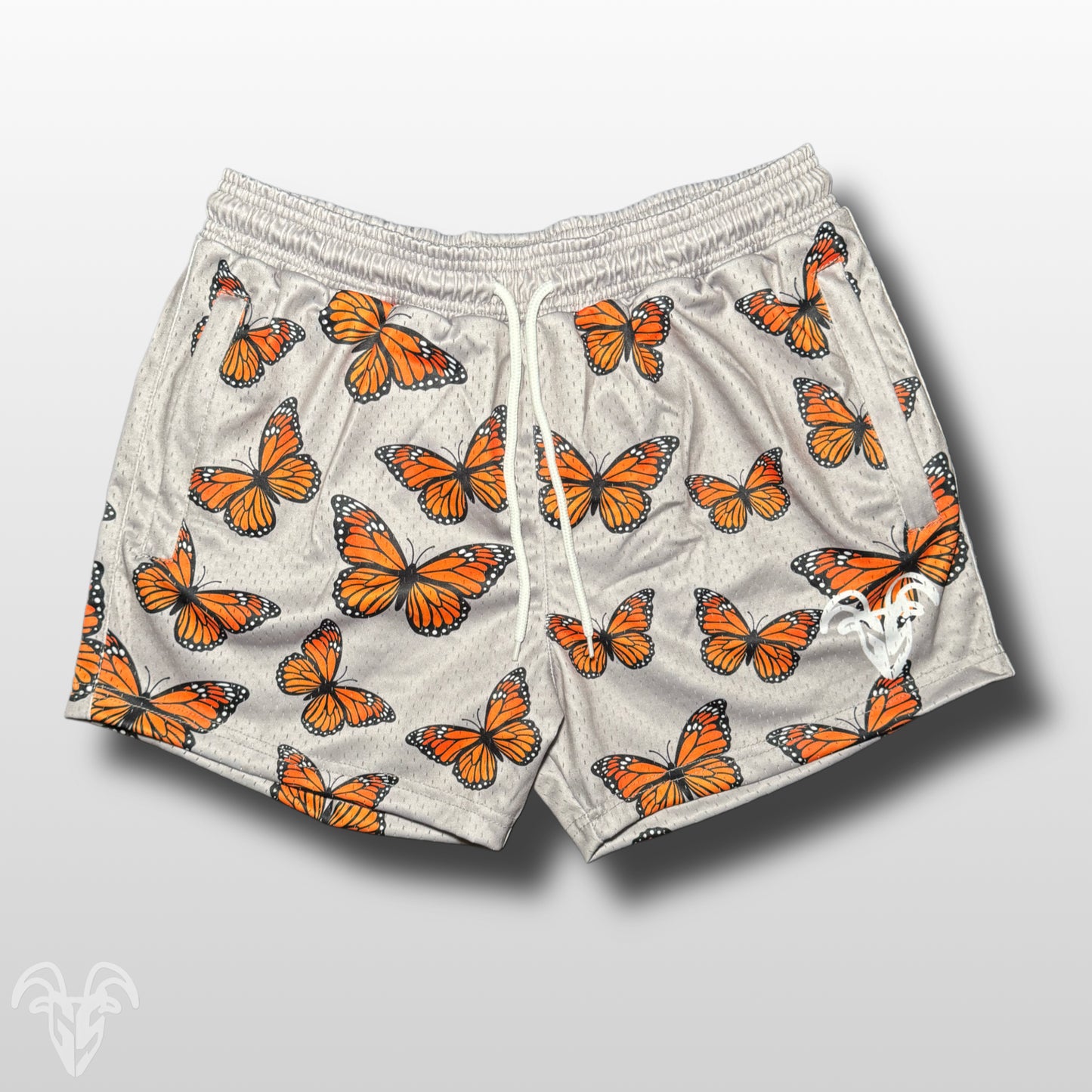 Goat Strength Monarch Butterfly Mesh Shorts – 5” Inseam Athletic Shorts with Zipper Pockets for Gym, Pickleball, Running & Everyday Wear