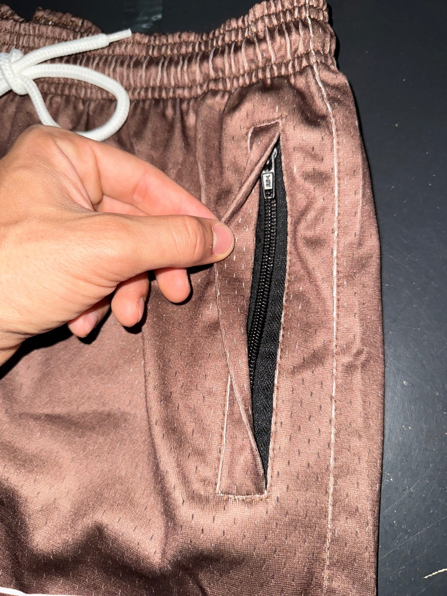 Goat Strength Brown Mesh Athletic Shorts – 5” Inseam with Zipper Pockets