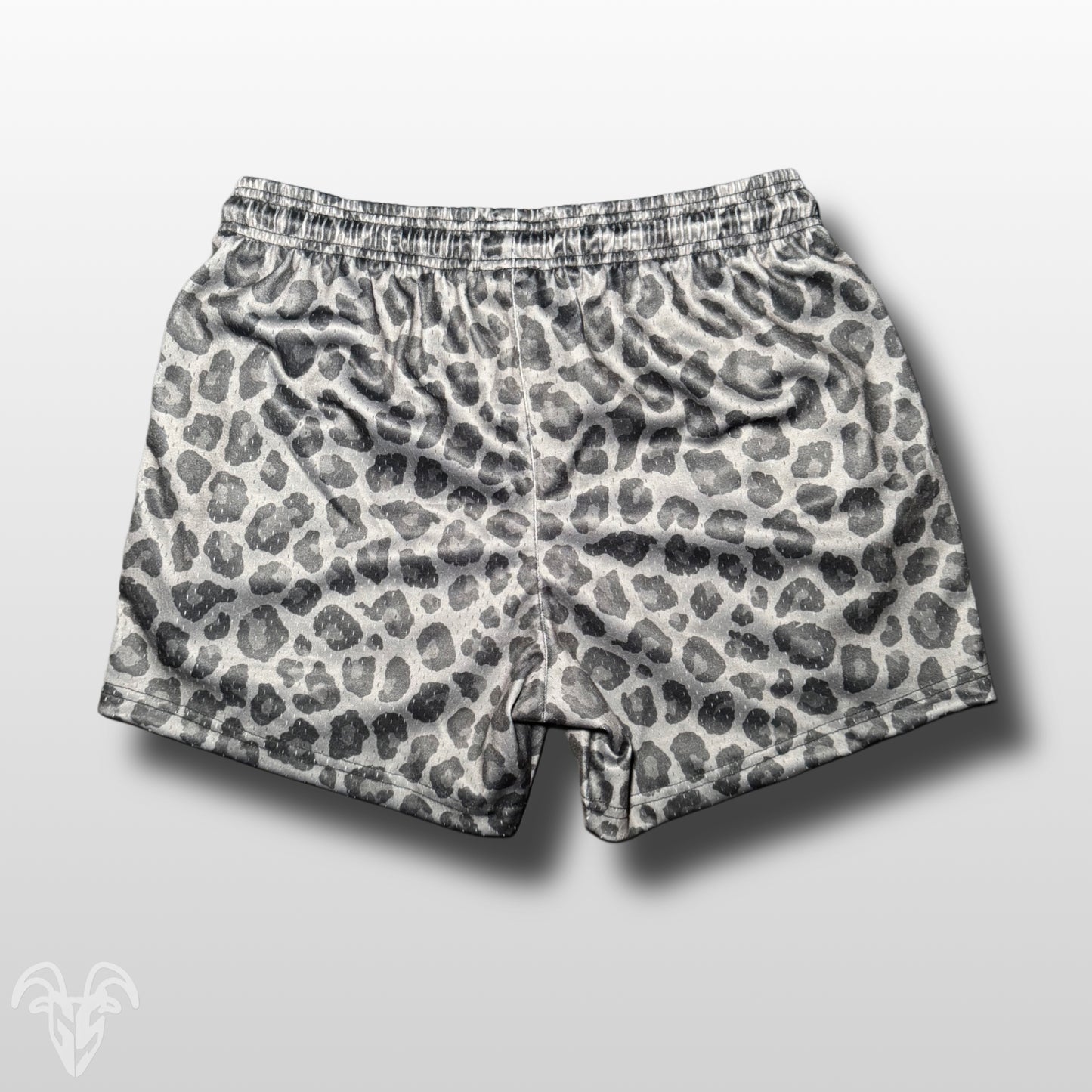 Goat Strength Dark Leopard Print Mesh Shorts – 5” Inseam Athletic Shorts with Zipper Pockets for Gym, Pickleball, Running & Everyday Wear