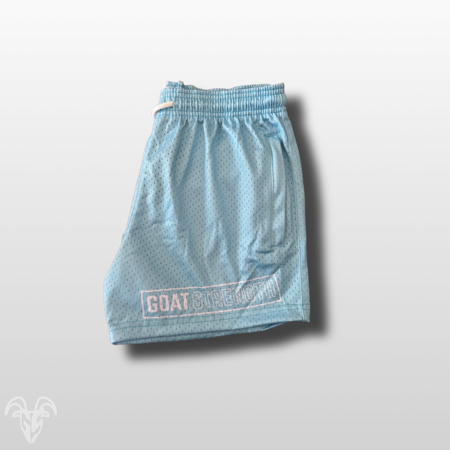 Goat Strength Sky Blue Mesh Athletic Shorts – 5” Inseam with Zipper Pockets