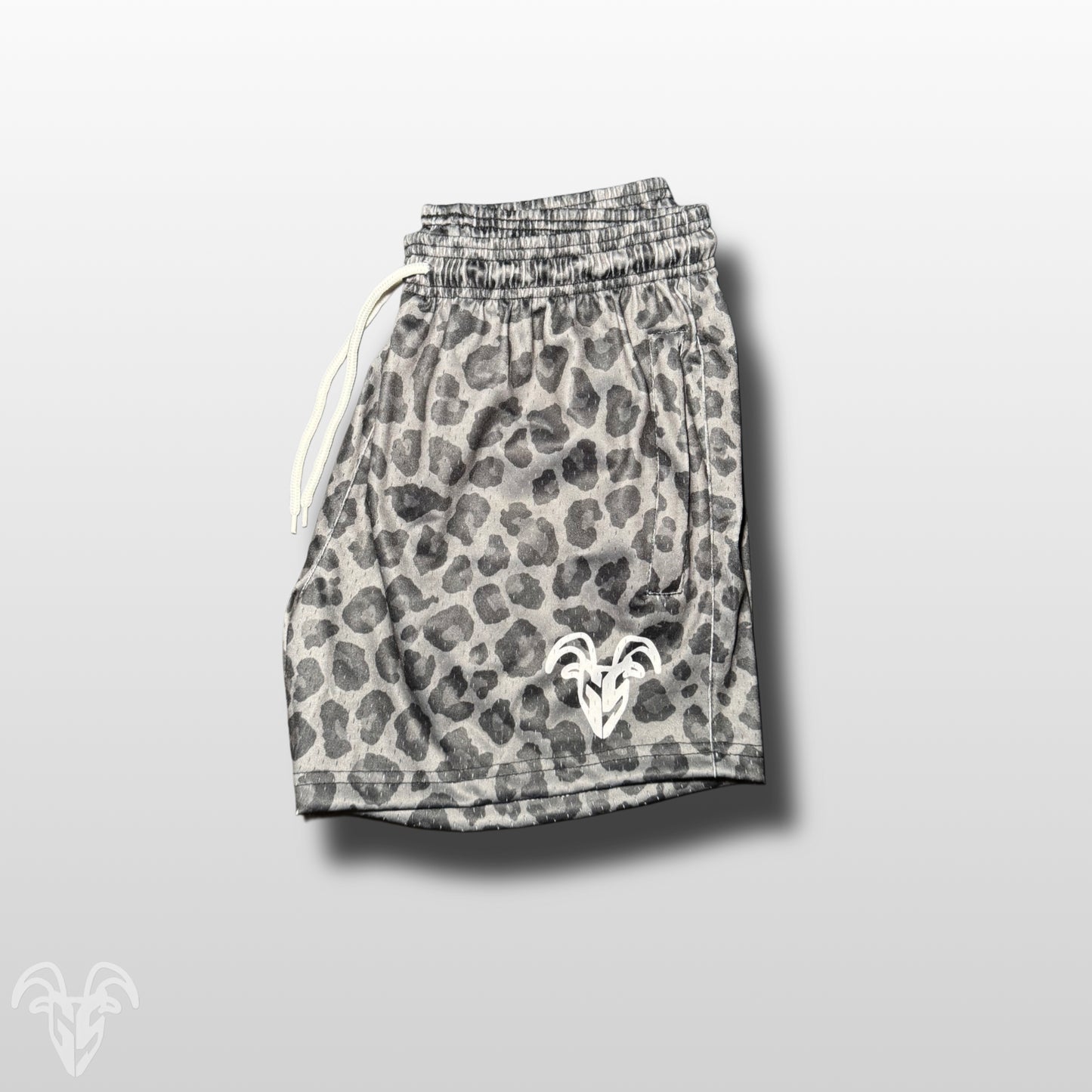 Goat Strength Dark Leopard Print Mesh Shorts – 5” Inseam Athletic Shorts with Zipper Pockets for Gym, Pickleball, Running & Everyday Wear