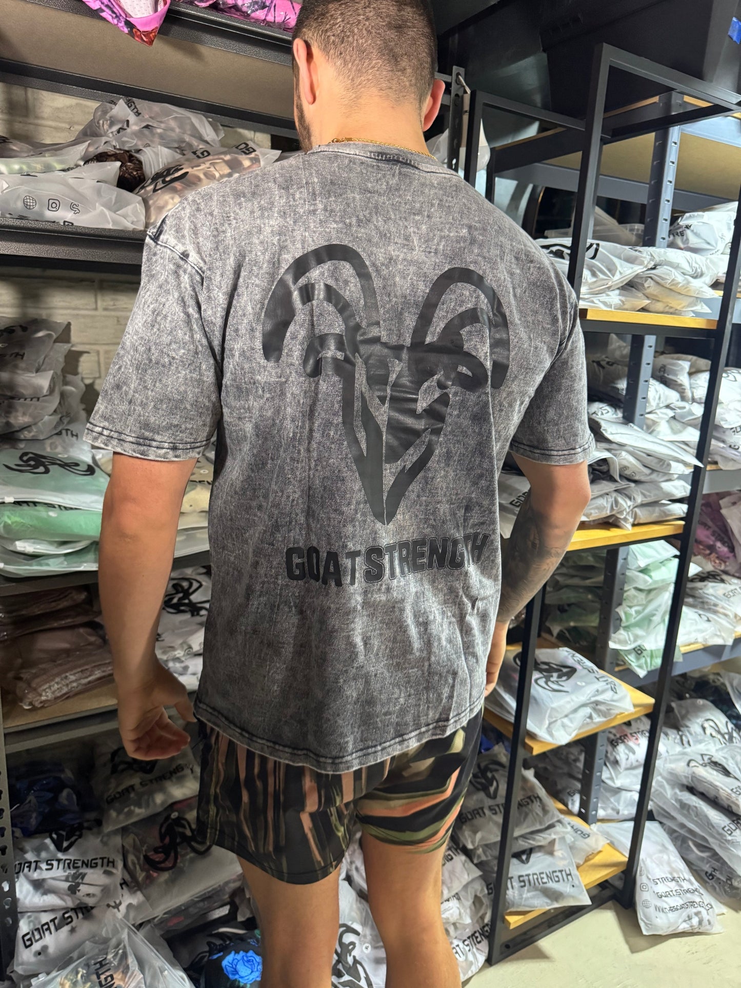 Goat Strength 100% Cotton Grey White Washed pump tee - Black White Washed t-shirt