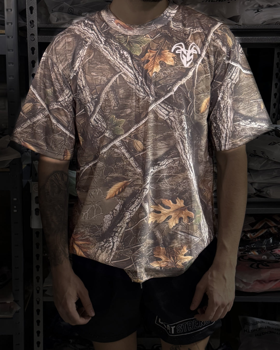 Goat Strength Camo oversized pump tee - White Washed camouflage oversized t-shirt for casual wear