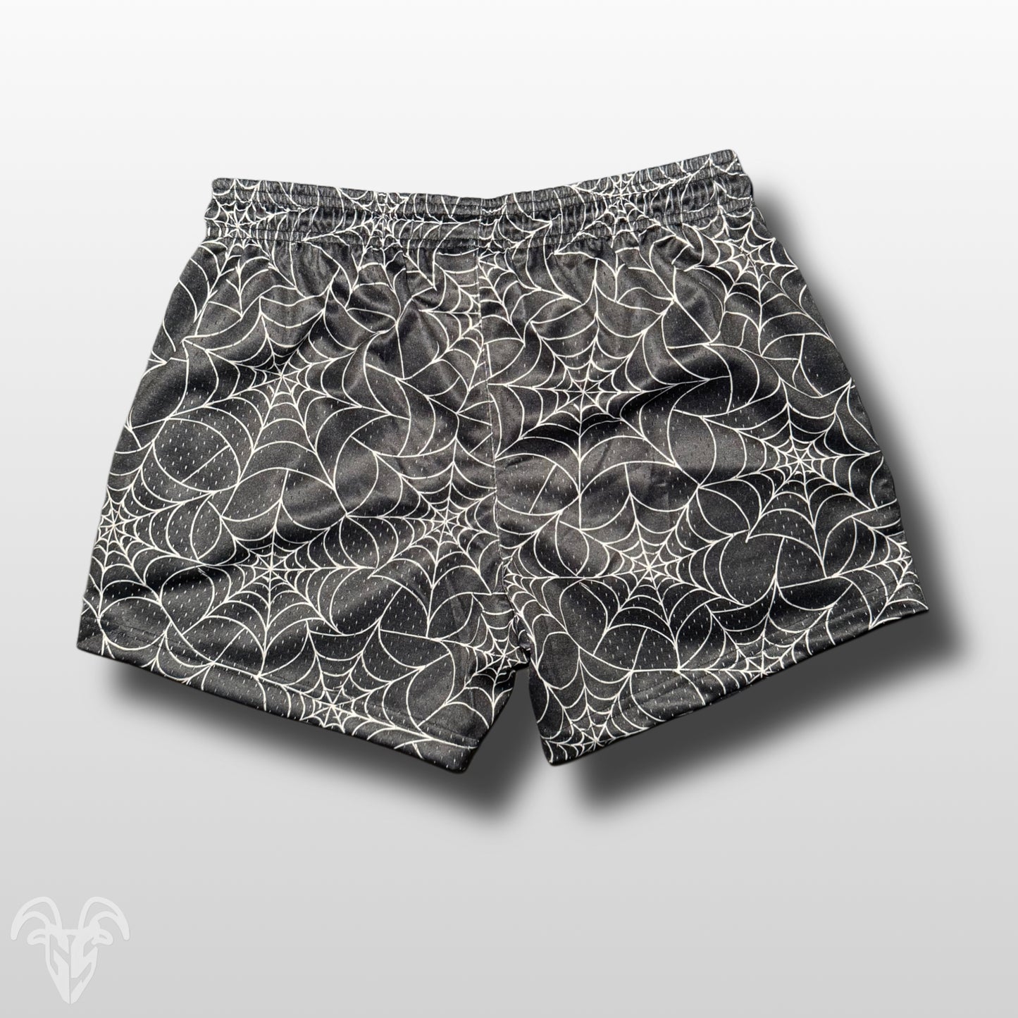 Goat Strength Spider Web Mesh Shorts – Halloween 5” Inseam Athletic Shorts with Zipper Pockets