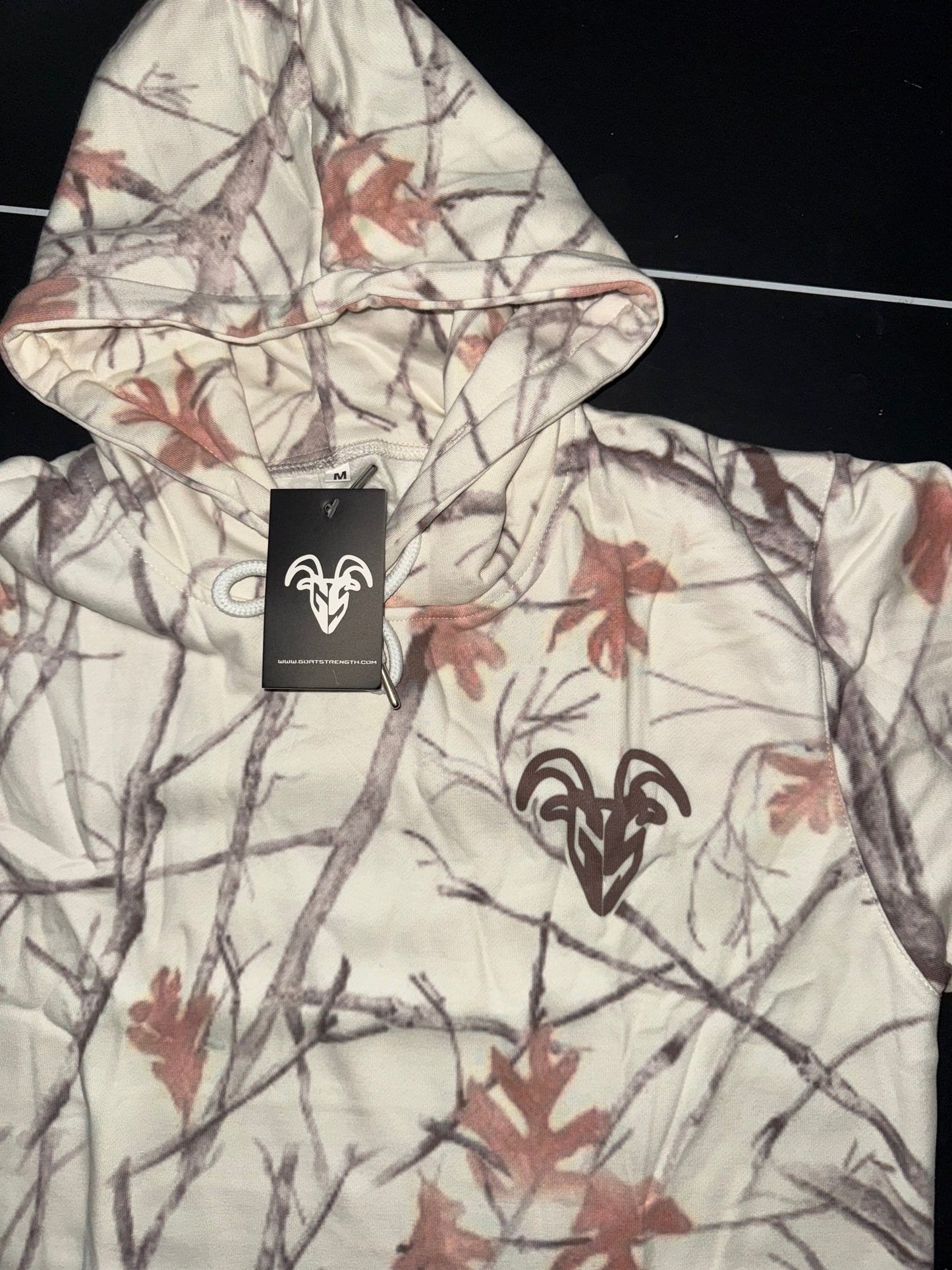 Goat Strength Vintage White Camo Hoodie - White Washed Acid Washed Camouflage Sweater for Men and Women - Stylish Pullover - Winter Camouflage