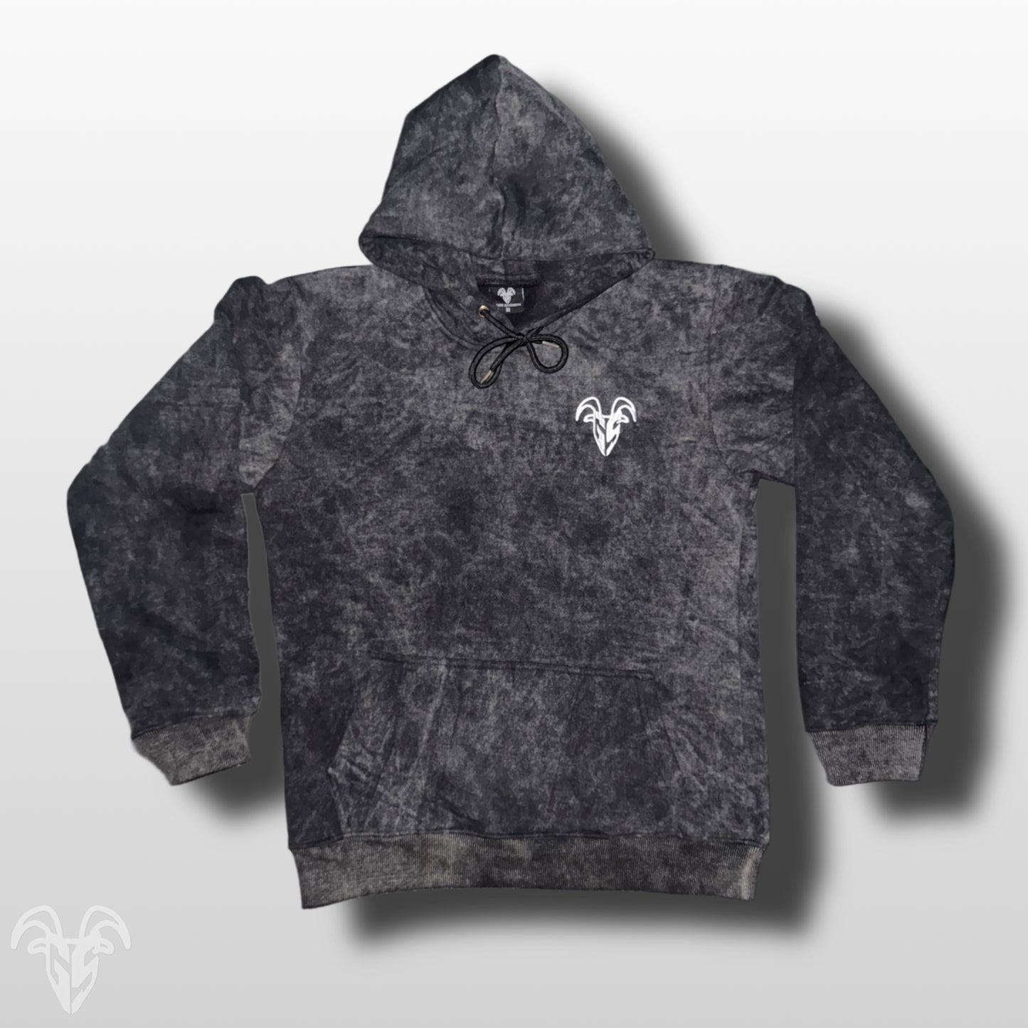 Goat Strength Black Acid Wash Embroidered Hoodie - Acid Washed Sweater for Men & Women Sweaters, Realistic Design Cotton Blend
