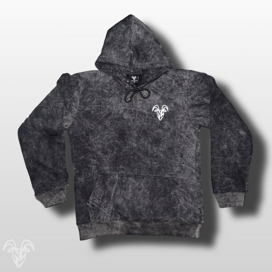 Goat Strength Black Acid Wash Embroidered Hoodie - Acid Washed Sweater for Men & Women Sweaters, Realistic Design Cotton Blend