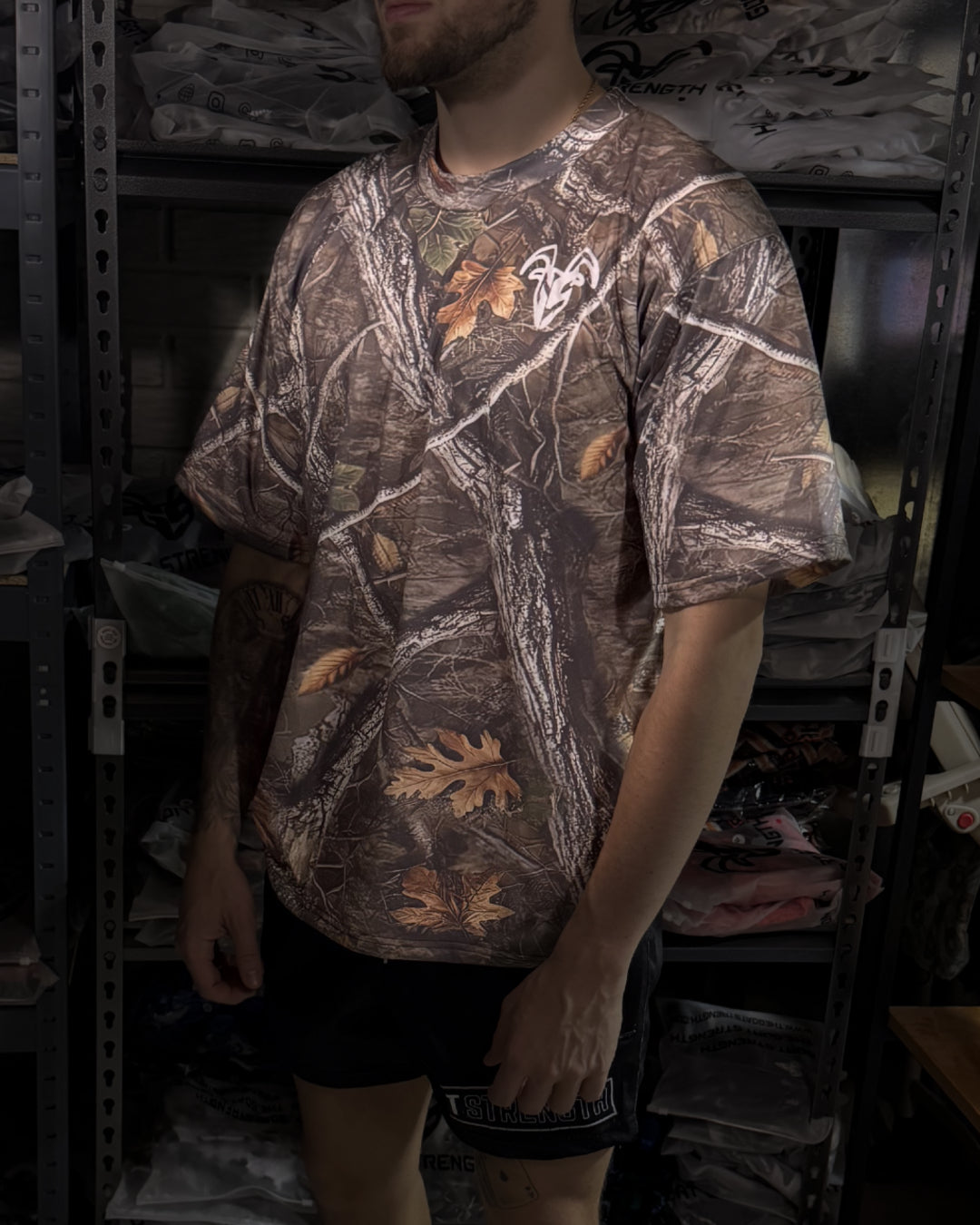 Goat Strength Camo oversized pump tee - White Washed camouflage oversized t-shirt for casual wear