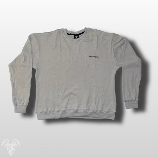 Goat Strength Gray Fleece Embroidered Long Sleeve - Long Sleeve Sweater Crew Neck for Men & Women Sweaters, Cotton Blend