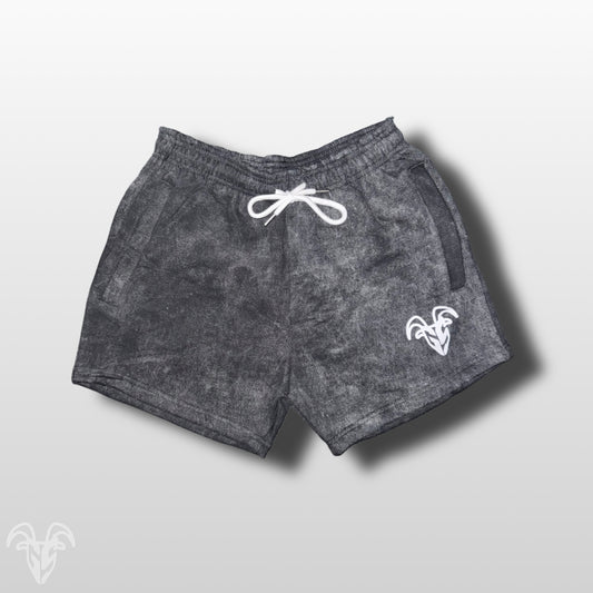 5-Inch Inseam Black Acid Wash Cotton Gym Shorts with Zipper Pockets - Acid Wash Design for Active Wear