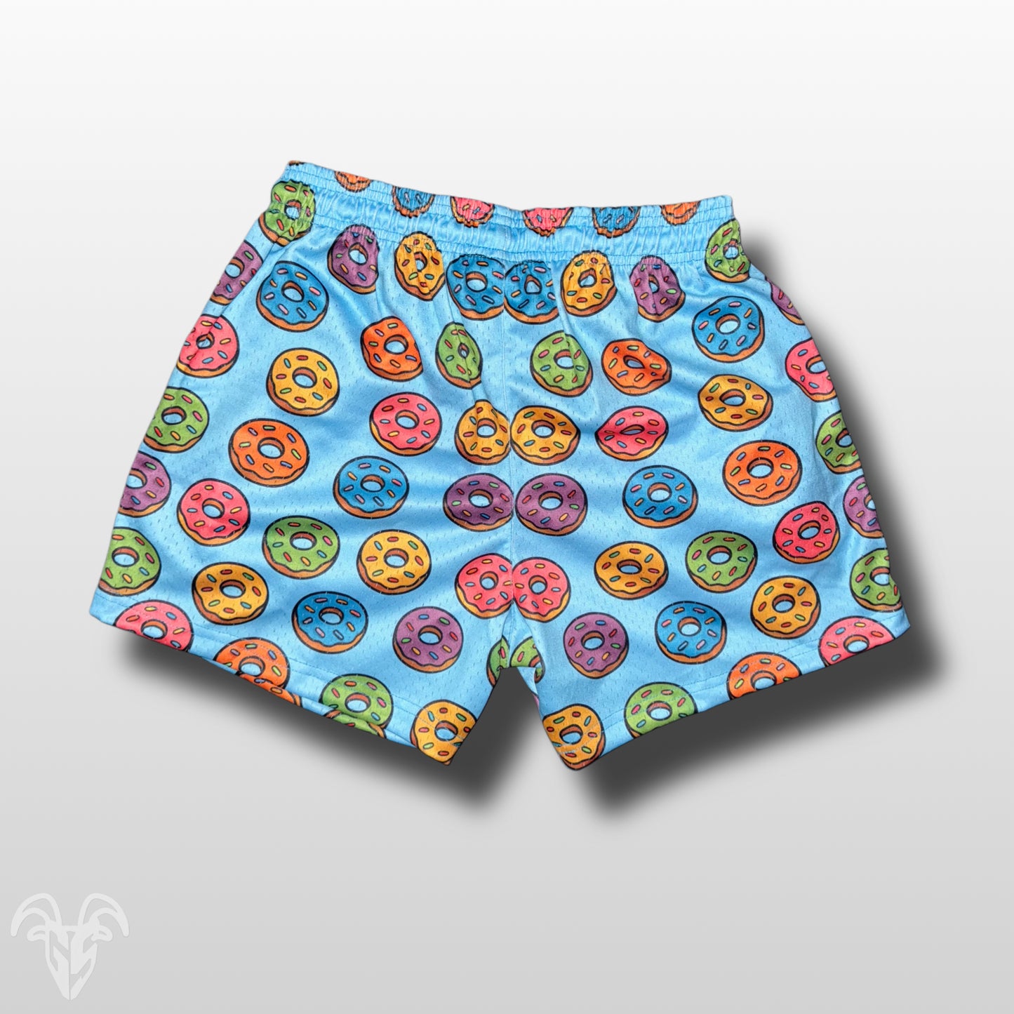 5-Inch Inseam Gym Shorts with Zipper Pockets - Stylish Multicolor Cartoon Donut Pattern Design for Active Wear