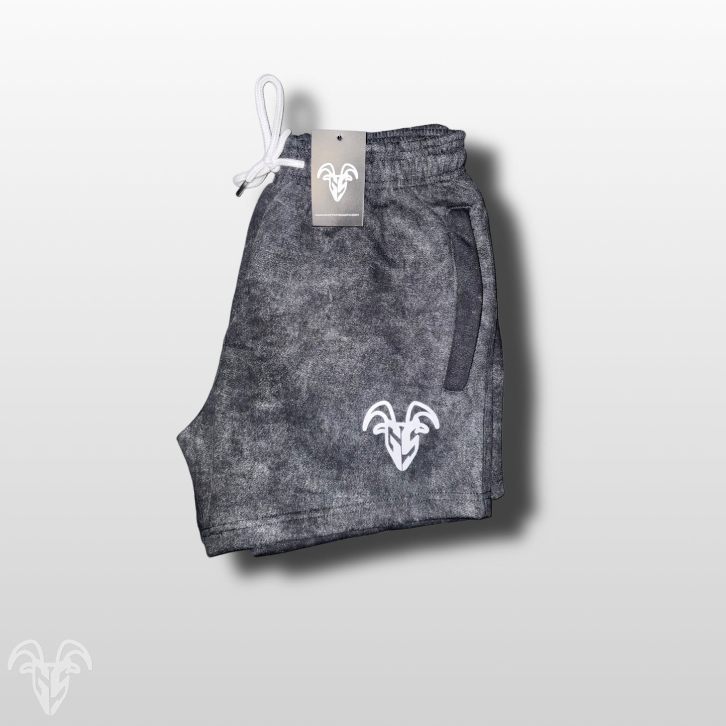 5-Inch Inseam Black Acid Wash Cotton Gym Shorts with Zipper Pockets - Acid Wash Design for Active Wear