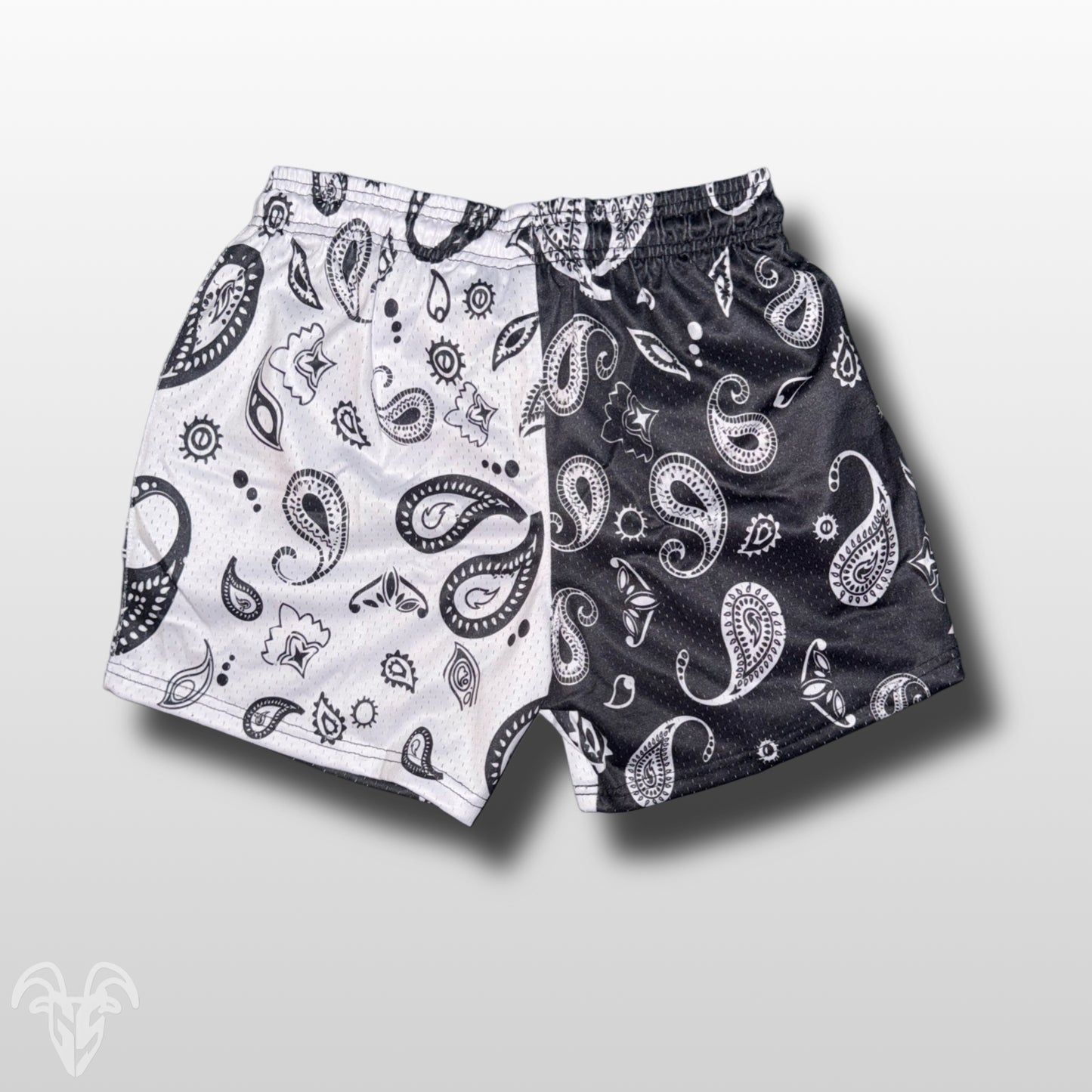 Goat Strength Half Black Bandana Half White Bandana Shorts - 5 Inch Inseam, Breathable Elastic Workout Gym camouflage Shorts - Zipper Pockets outfits workout fit
