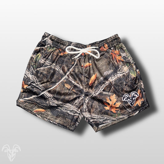 Goat Strength Mesh Shorts / Men's Shorts 5 inch inseam CAMO Shorts Gym Breathable Elastic Workout | Realistic camouflage athletic shorts