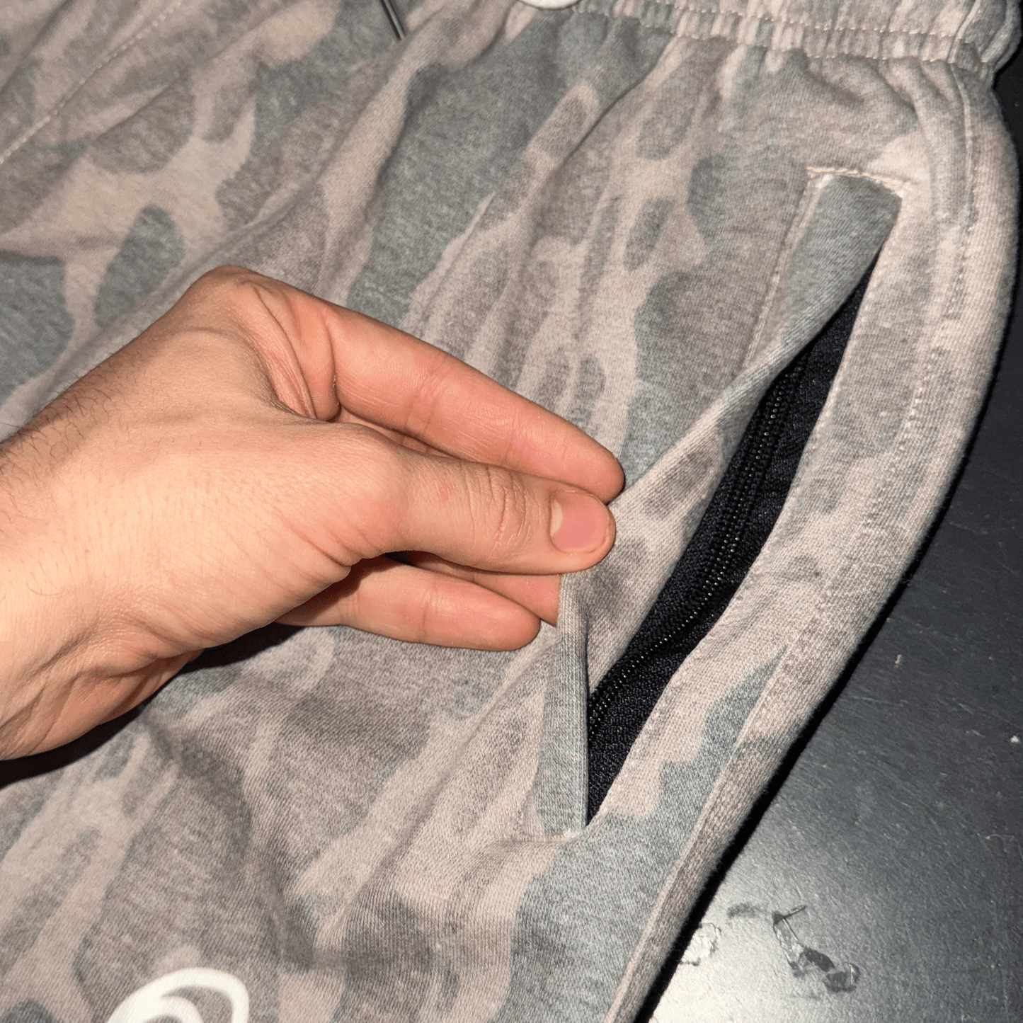 5-Inch Inseam Old School Camo Cotton Gym Shorts with Zipper Pockets - Old School Camo Design for Active Wear