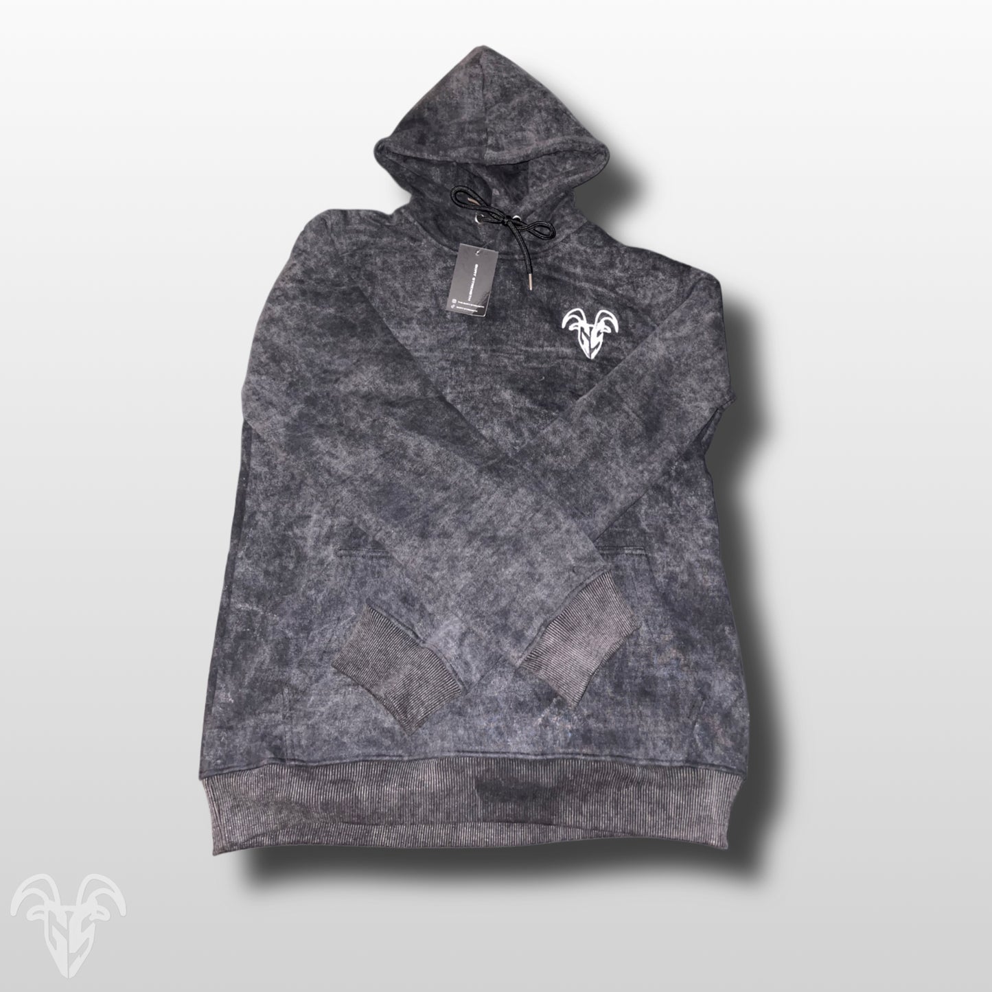 Goat Strength Black Acid Wash Embroidered Hoodie - Acid Washed Sweater for Men & Women Sweaters, Realistic Design Cotton Blend