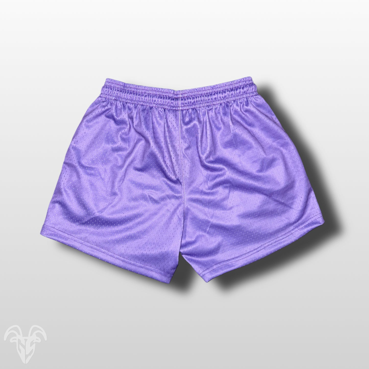 Goat Strength - Men’s Gym / Athletic Mesh 5 inch inseam Purple Shorts with Pink Laces - Zipper pockets