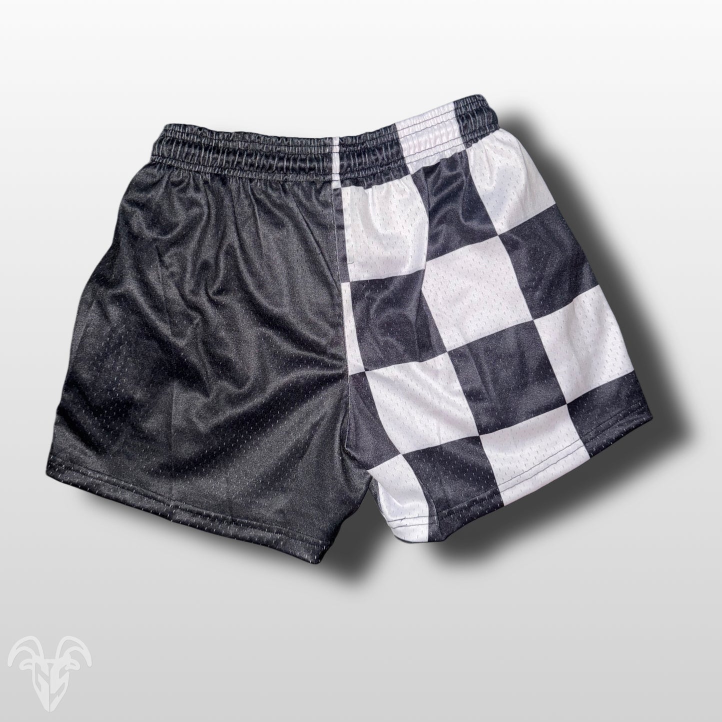 Goat Strength Half Checkered Half Black Shorts - 5 Inch Inseam, Breathable Elastic Workout Shorts - Zipper Pockets outfits workout fit