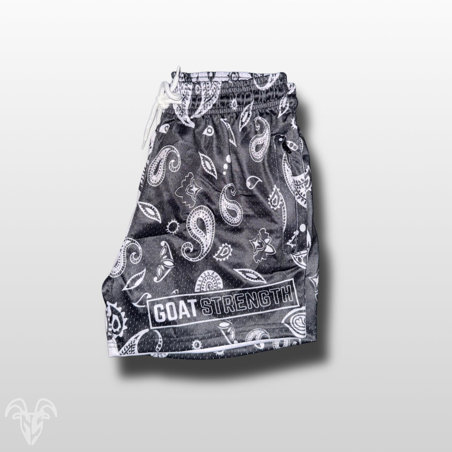 Goat Strength Half Black Bandana Half White Bandana Shorts - 5 Inch Inseam, Breathable Elastic Workout Gym camouflage Shorts - Zipper Pockets outfits workout fit
