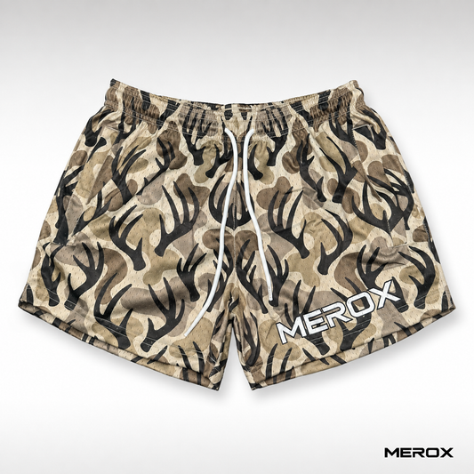 MEROX Antler Camo 5-inch mesh shorts front view