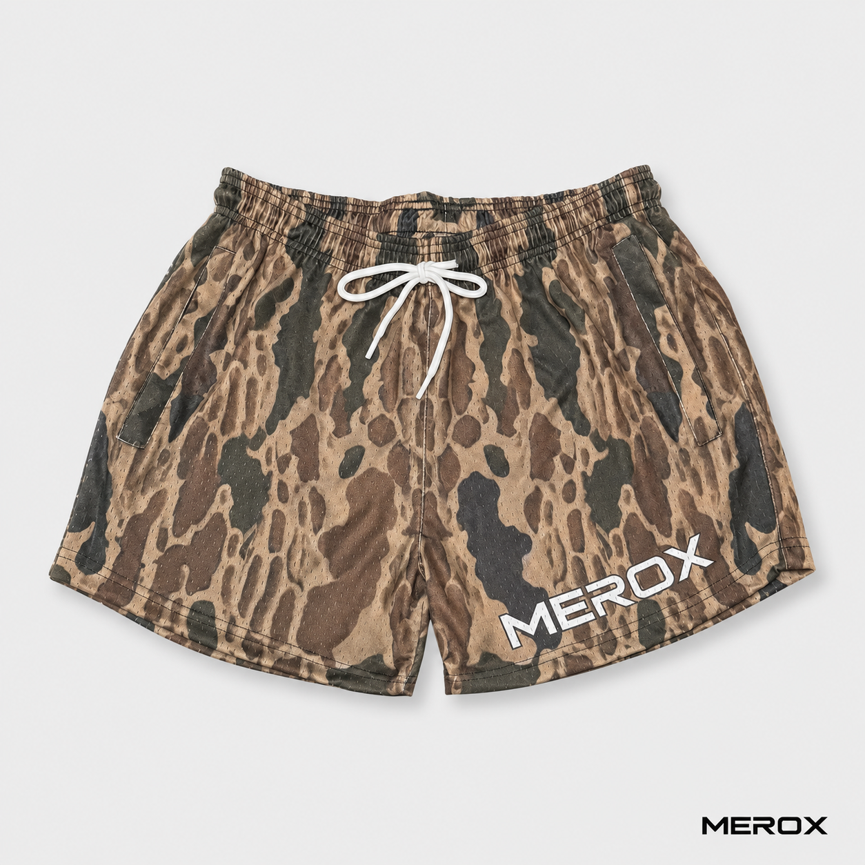 MEROX Old School Camo 5-inch mesh shorts front view