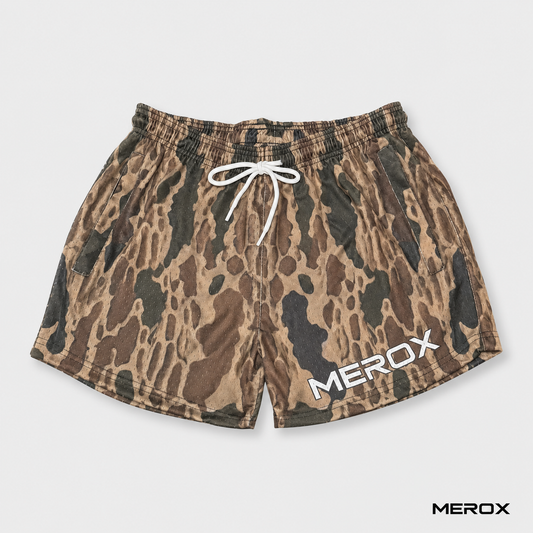 MEROX Old School Camo 5-inch mesh shorts front view