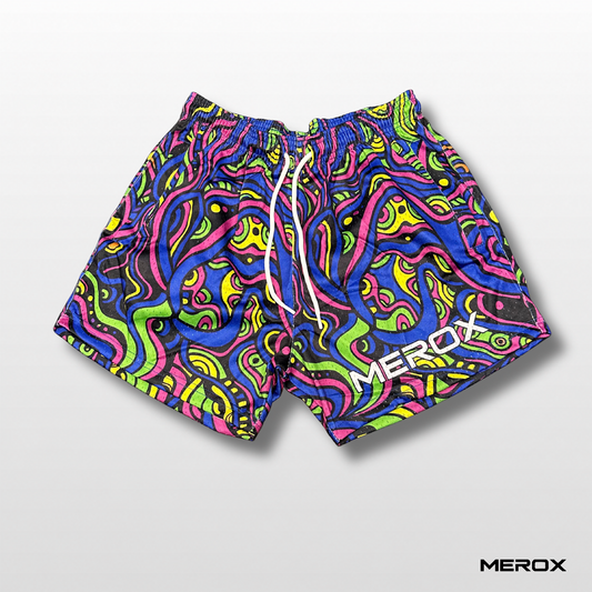 MEROX Psychedelic Rave 5-inch mesh shorts front view