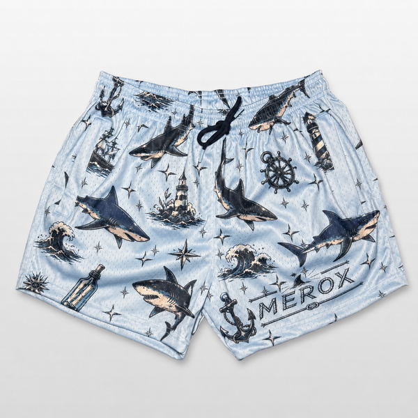 MEROX Shark and Nautical mesh shorts front view