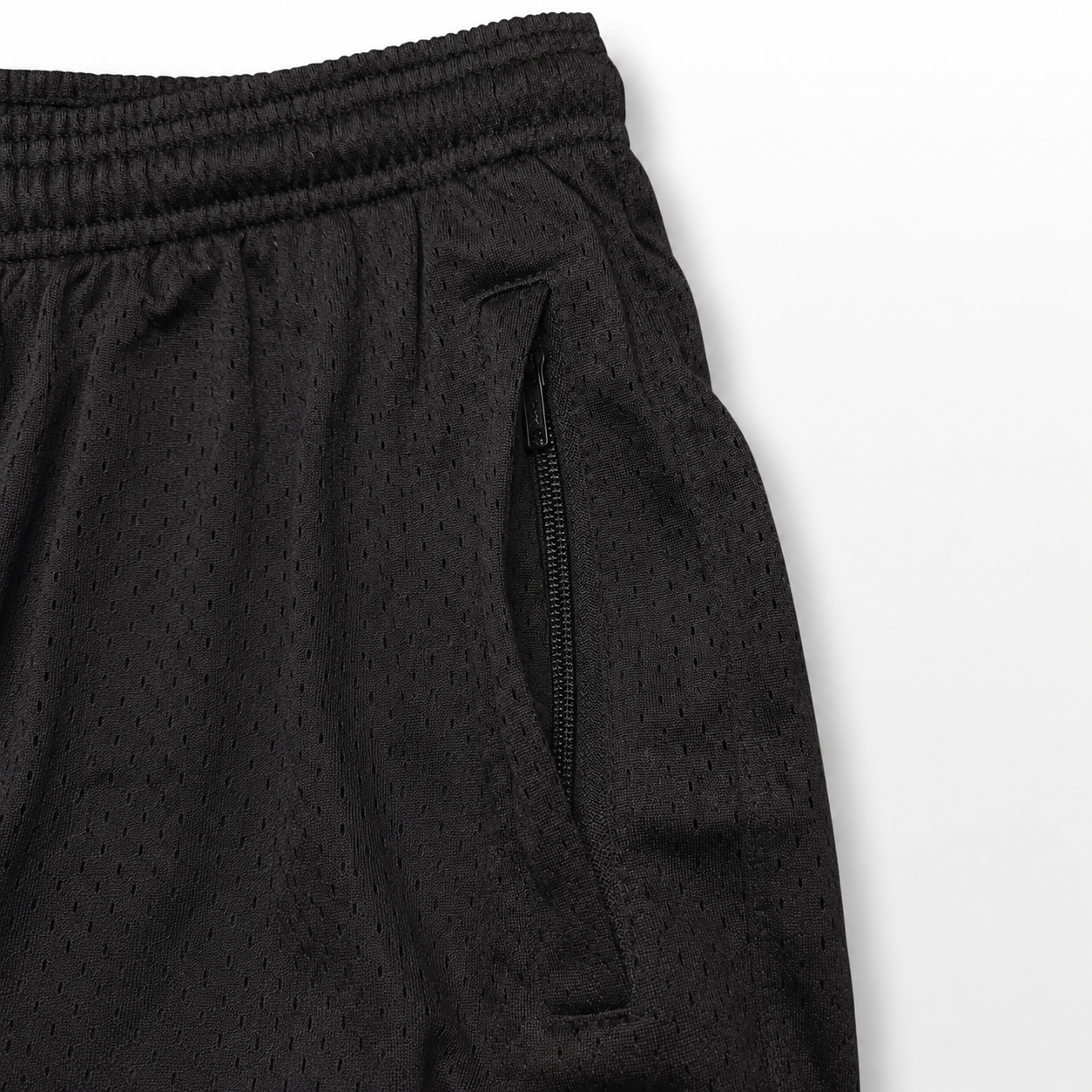 MEROX Solid Black 5-inch mesh shorts front view