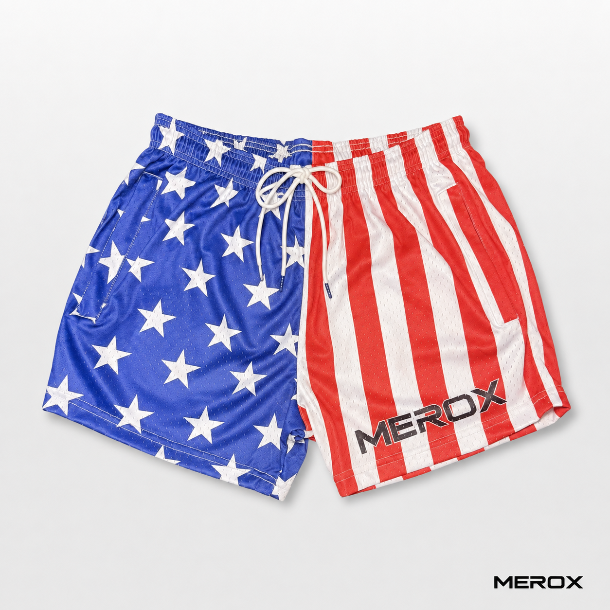 MEROX USA American flag 5 inch mesh shorts front view