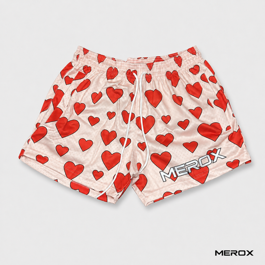 MEROX Valentine Hearts unisex 5-inch mesh shorts front