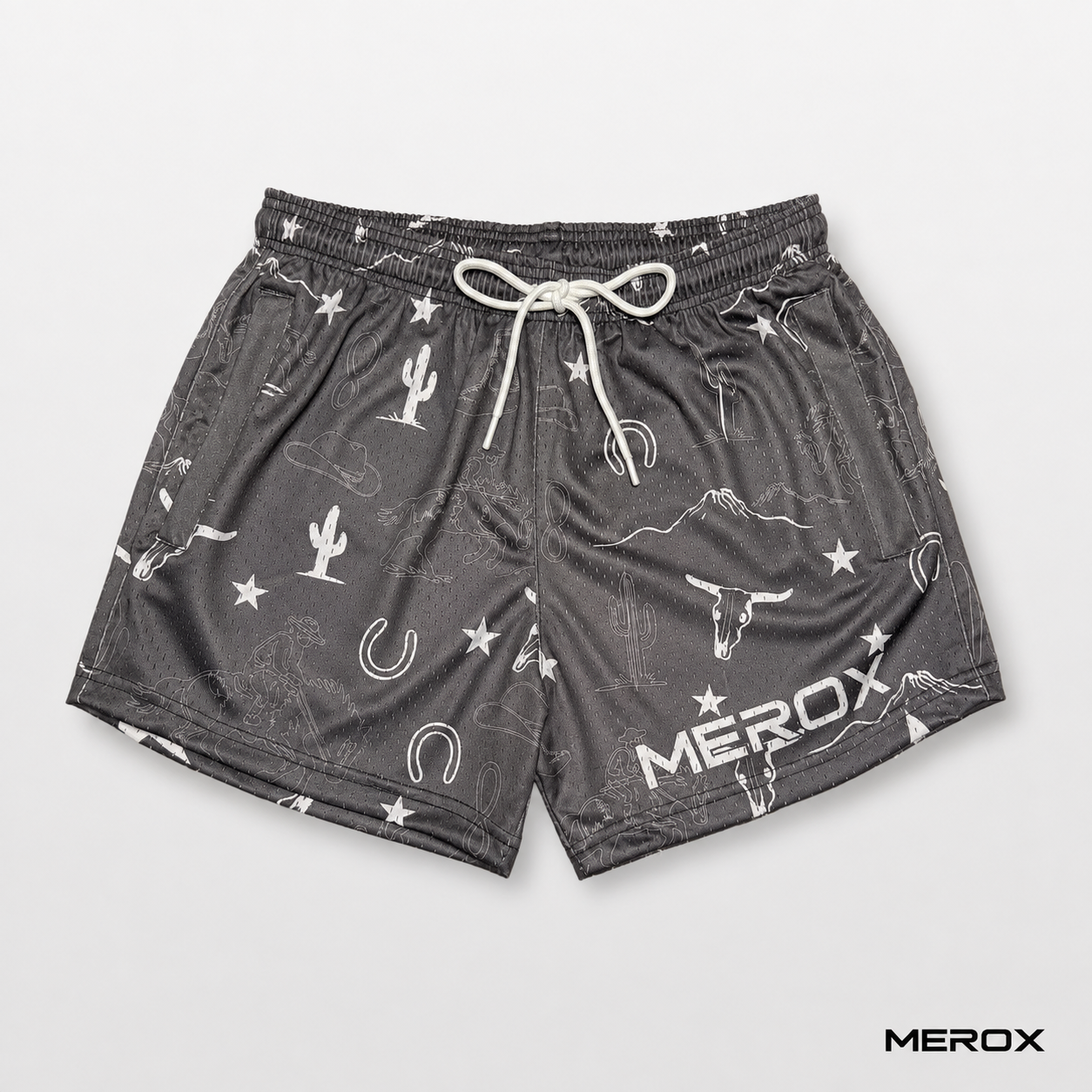 MEROX Western 5 inch mesh shorts front view