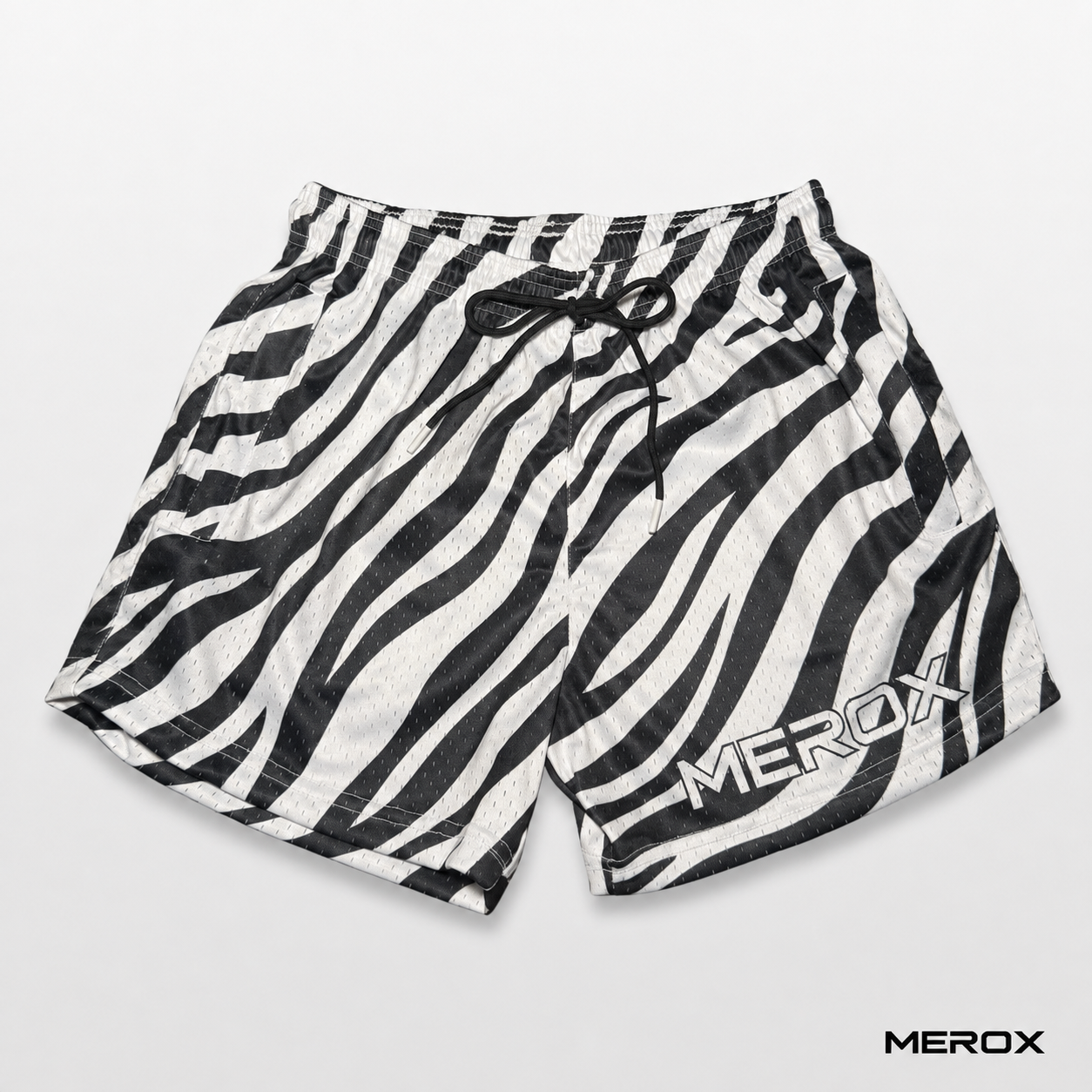MEROX Zebra Print 5-inch mesh shorts front view