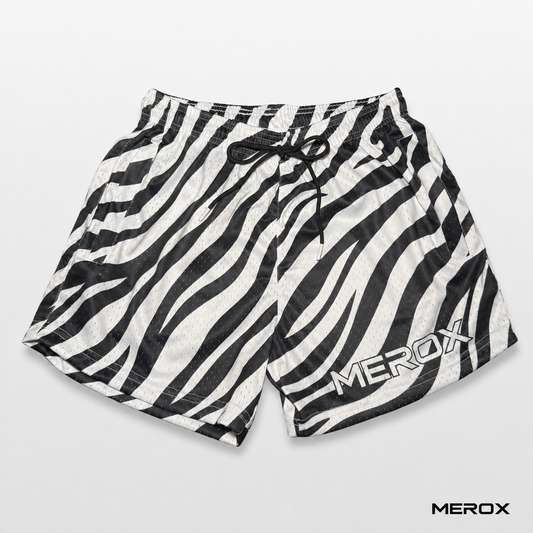 MEROX Zebra Print 5-inch mesh shorts front view