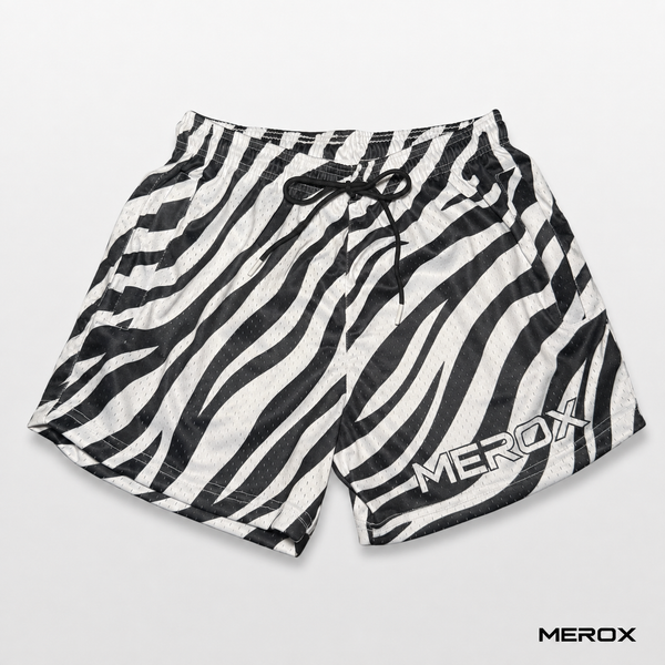 MEROX Zebra Print 5-inch mesh shorts front view