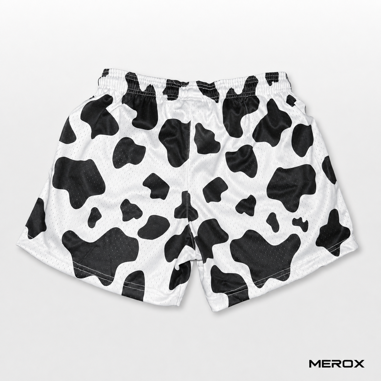 MEROX Black and White Cow Print 5-inch mesh shorts back view