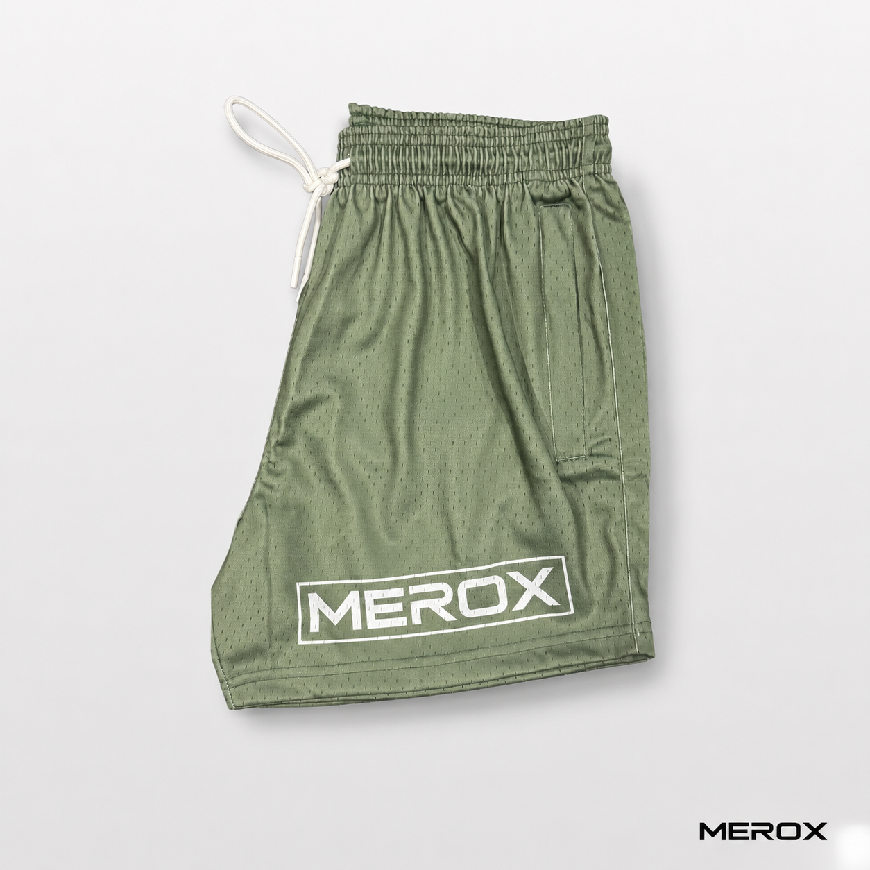 MEROX olive green 5 inch mesh shorts back view