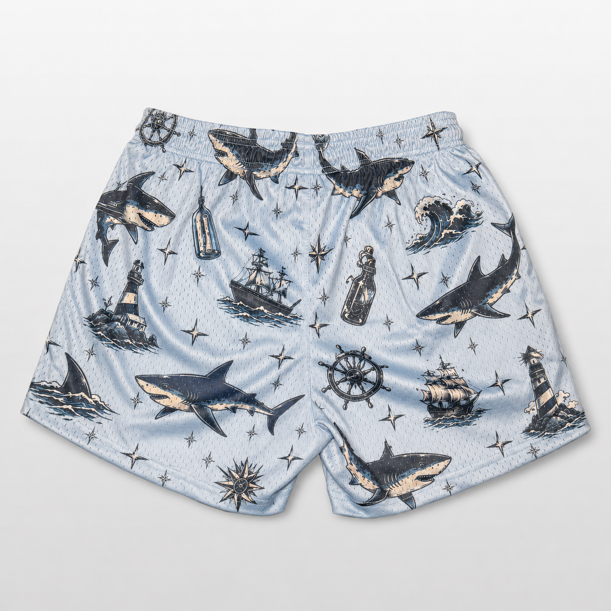 MEROX Shark and Nautical mesh shorts back view