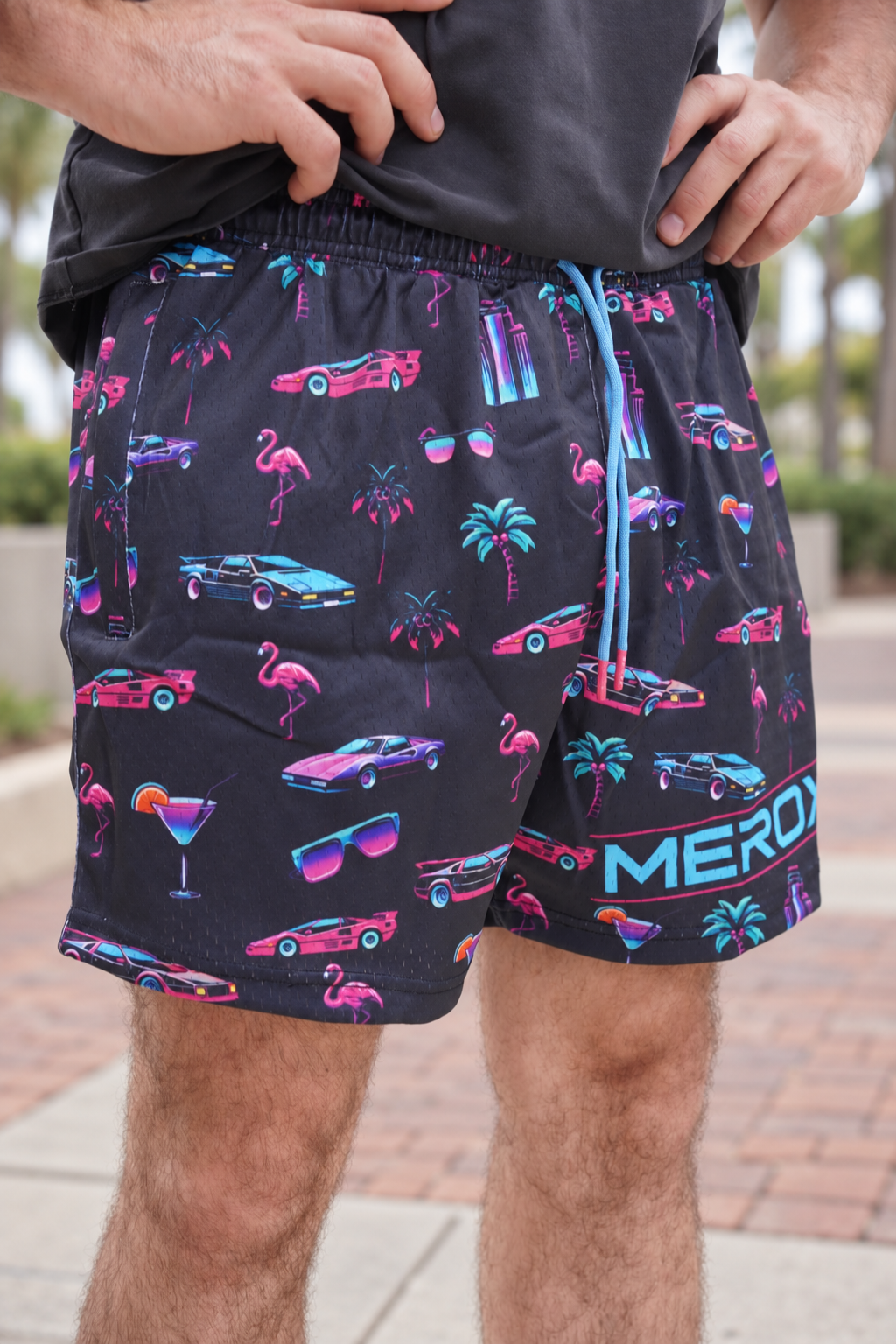 MEROX Miami Vice 5-Inch Mesh Shorts – Unisex Neon Print with Zipper Pockets