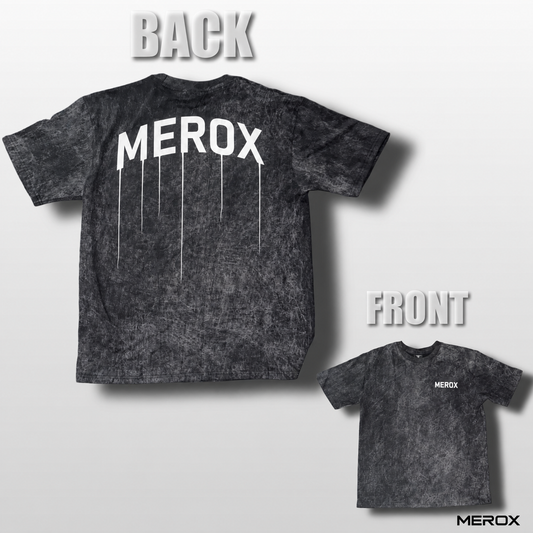 MEROX black and white acid wash T-shirt front and back design