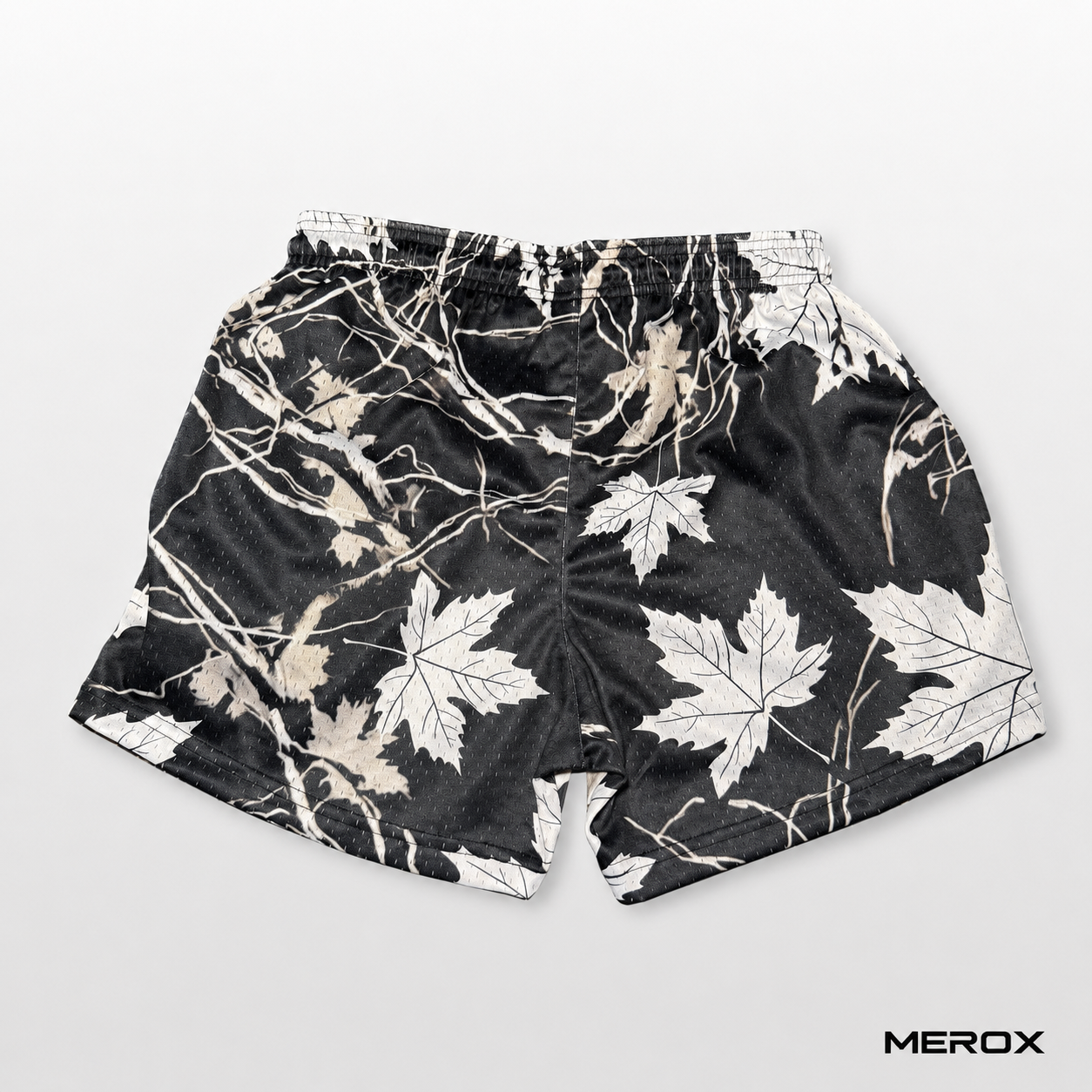 MEROX black and white maple camo 5-inch mesh shorts back view