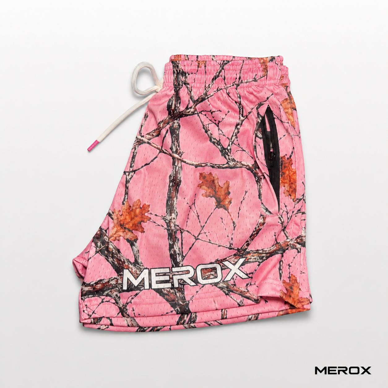 MEROX Pink Camo 5-inch mesh shorts side view